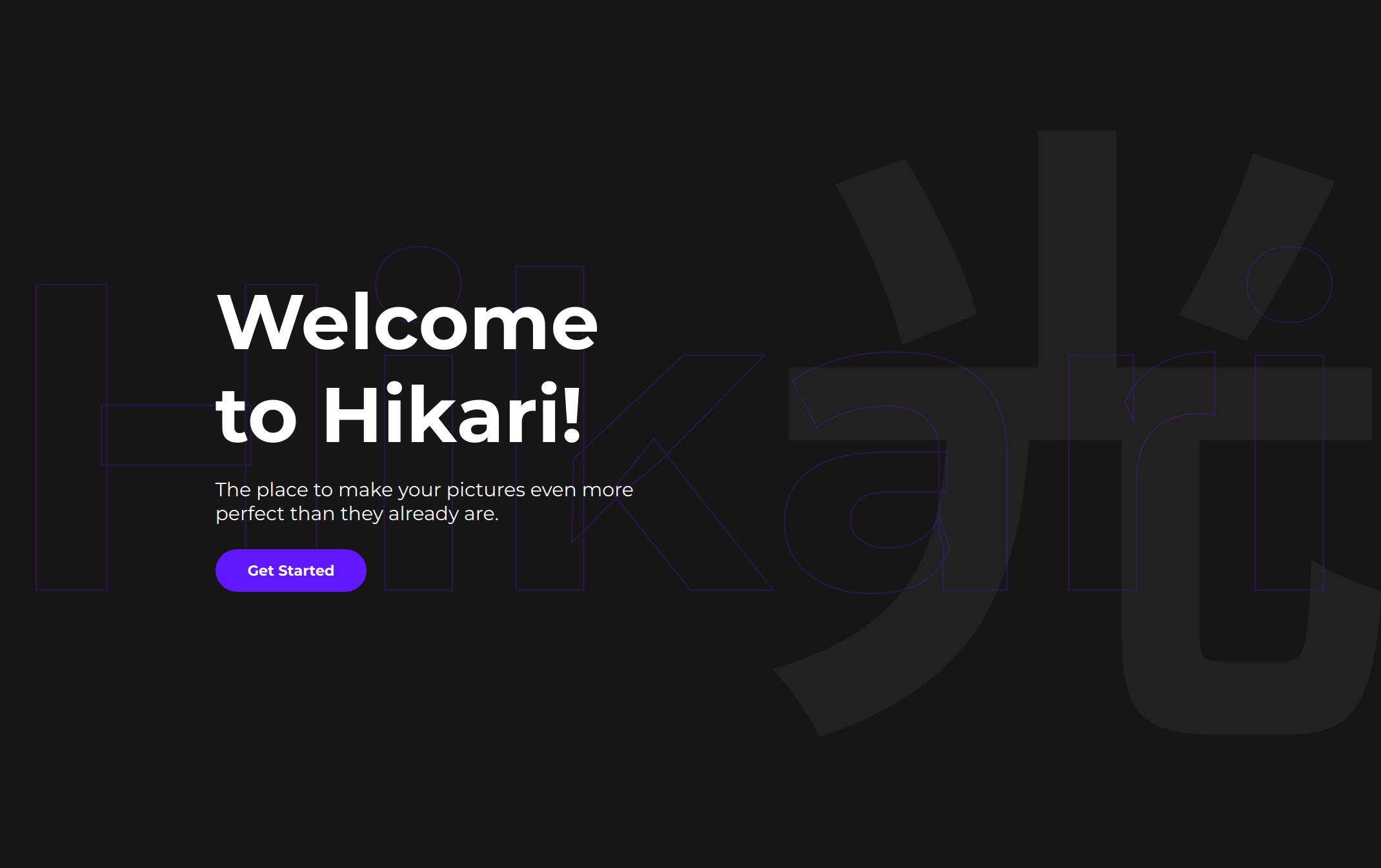 Screenshot of the landing page of hikari.